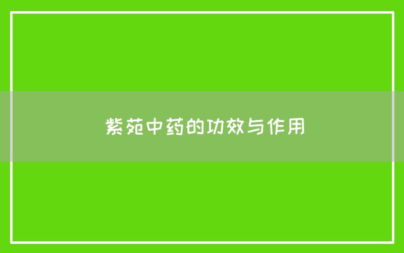 紫苑中药的功效与作用