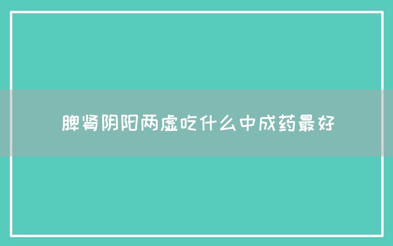 脾肾阴阳两虚吃什么中成药最好